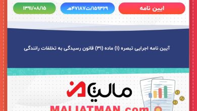 آیین نامه اجرایی تبصره (۱) ماده (۳۱) قانون رسیدگی به تخلفات رانندگی