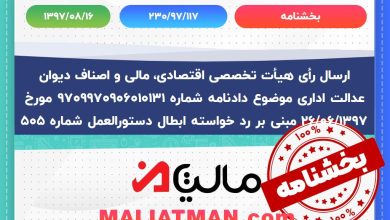 بخشنامه شماره:230/97/117 تاریخ:1397/08/16