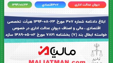 دیوان عدالت اداری شماره 307 اقتصادی تاریخ 1394/08/23