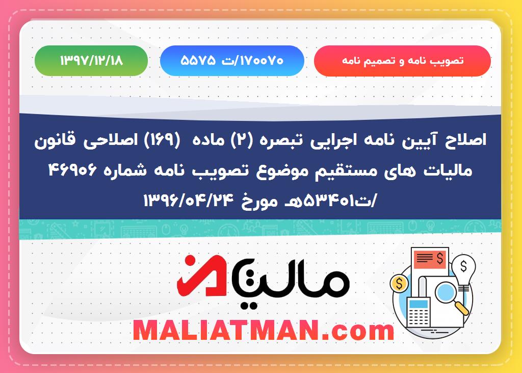 تصویب نامه و تصمیم نامه شماره 170070/ت5575 تاریخ 1397/12/18