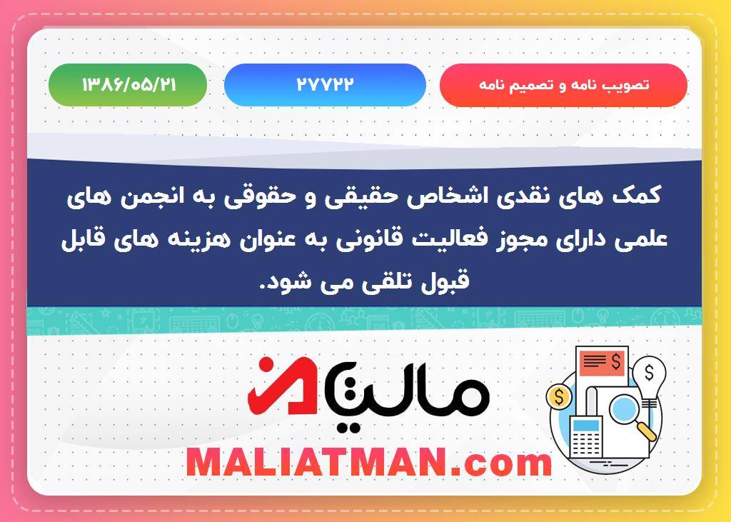 تصویب نامه و تصمیم نامه شماره 27722 تاریخ 1386/05/21