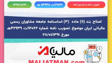 اصلاح بند (11) ماده (3) اساسنامه جامعه مشاوران رسمی مالیاتی ایران موضوع تصویب نامه شماره 12062/ت 42939هـ مورخ 28/01/1391