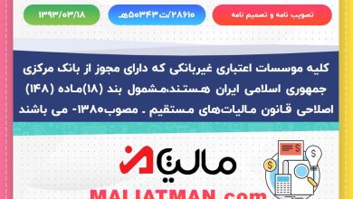 کلیه موسسات اعتباری غیربانکی که دارای مجوز از بانک مرکزی جمهوری اسلامی ایران هـستـند،مـشمول بند (18)مـاده (148) اصلاحی قـانون مـالیات‌های مـستقیم ـ مصوب1380- می باشند.