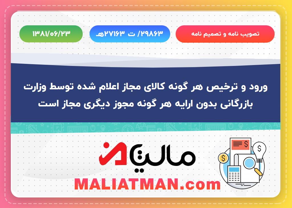 تصویب نامه و تصمیم نامه شماره 29863/ت 27163هـ تاریخ 1381/06/23