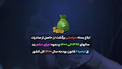 ابلاغ بسته سیاستی برگشت ارز حاصل از صادرات سالهای ۱۳۹۷ الی ۱۴۰۰ و نحوه اجرای حکم بند ق تبصره ۶ قانون بودجه سال ۱۴۰۰ کل کشور 3 ابلاغ بسته سیاستی برگشت ارز حاصل از صادرات سالهای ۱۳۹۷ الی ۱۴۰۰ و نحوه اجرای حکم بند ق تبصره ۶ قانون بودجه سال ۱۴۰۰ کل کشور